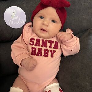 Santa Baby Pink Onesie with bow socks
